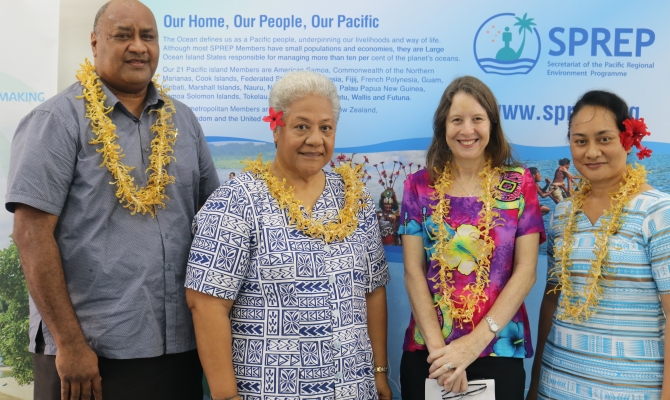 Mr Sefanaia Nawadra, Hon. Fiamea Naomi Mata'afa, Dr. Vicki Hall and Ms Easter Galuvao